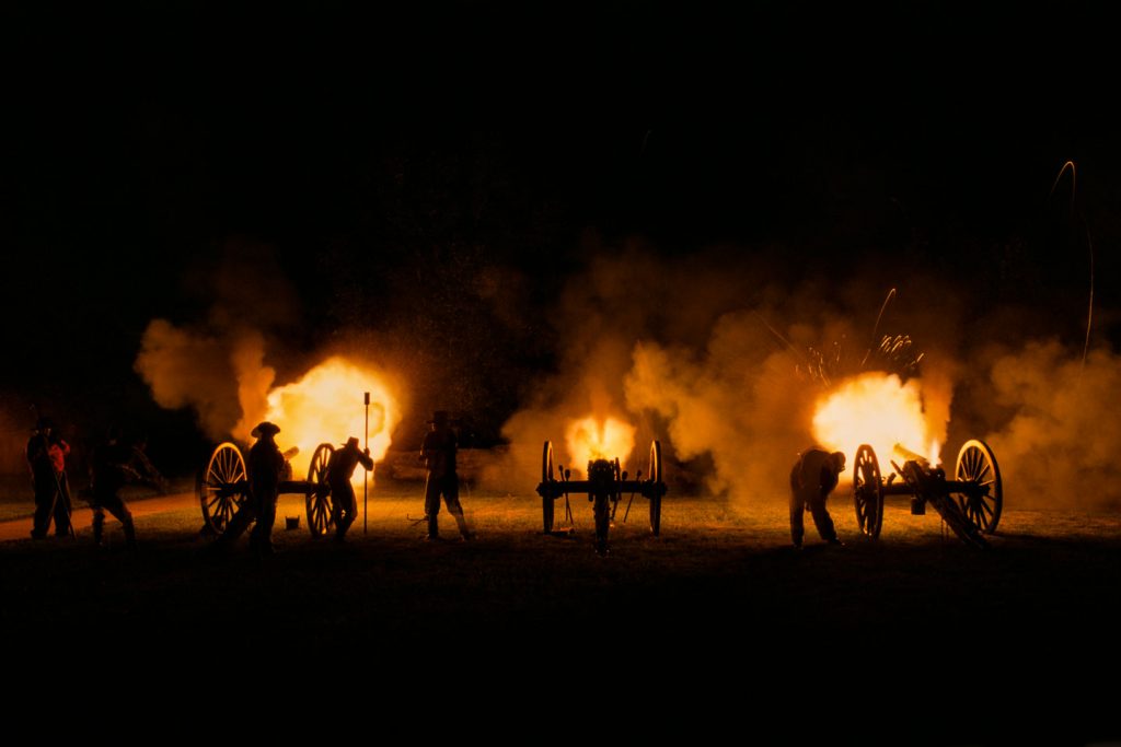 Cannon fire at night