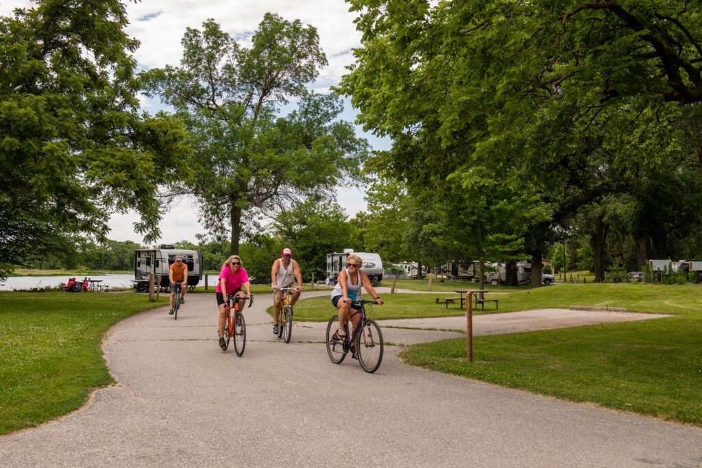 People enjoy biking at Two Rivers State Recreation Area.
