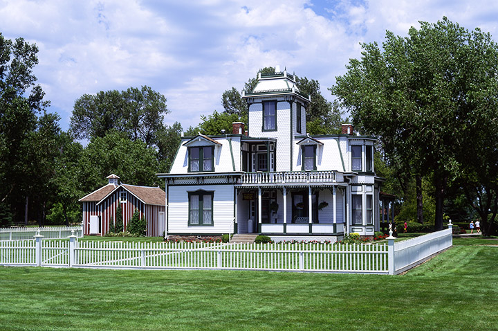 The main house at Buffalo Bill Ranch State Historical Park (SHP) [Scott's Rest Ranch] in North Platte, Lincoln County. Grier, July 1994. Copyright NEBRASKAland Magazine, Nebraska Game and Parks Commission.