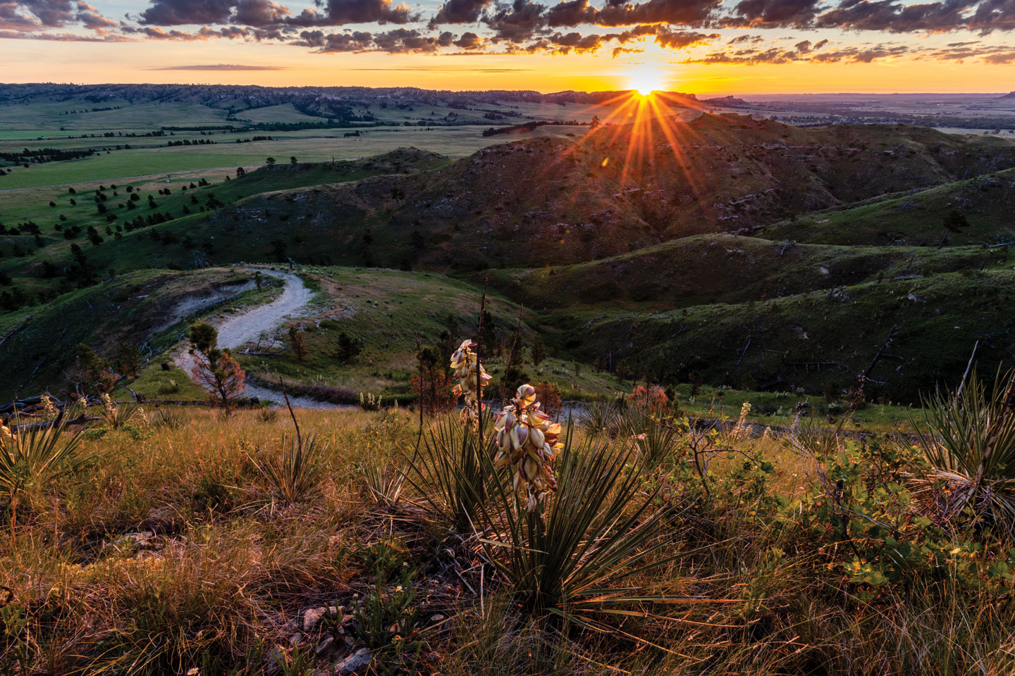 A winding, managed hiking trail runs through Fort Robinson State Park.