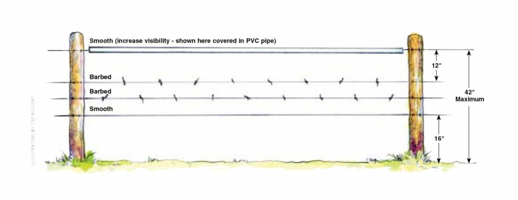 Illustration of a wildlife friendly fence.