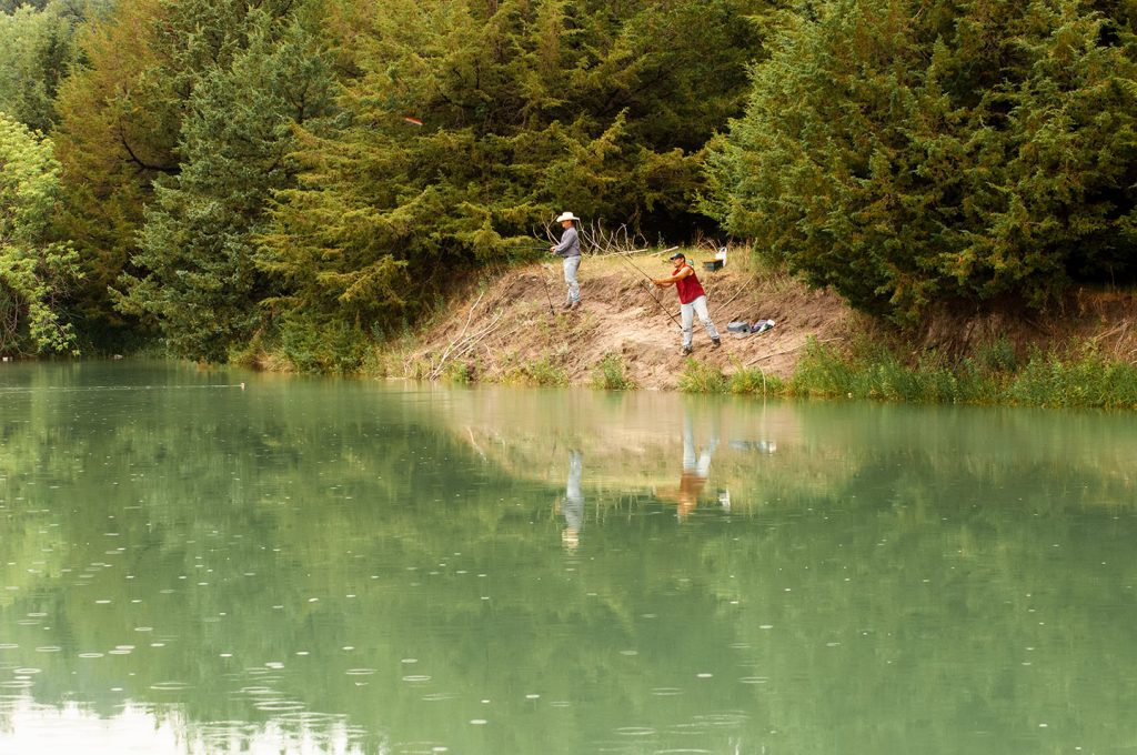 Two men bank fishing at Keller Park SRA.