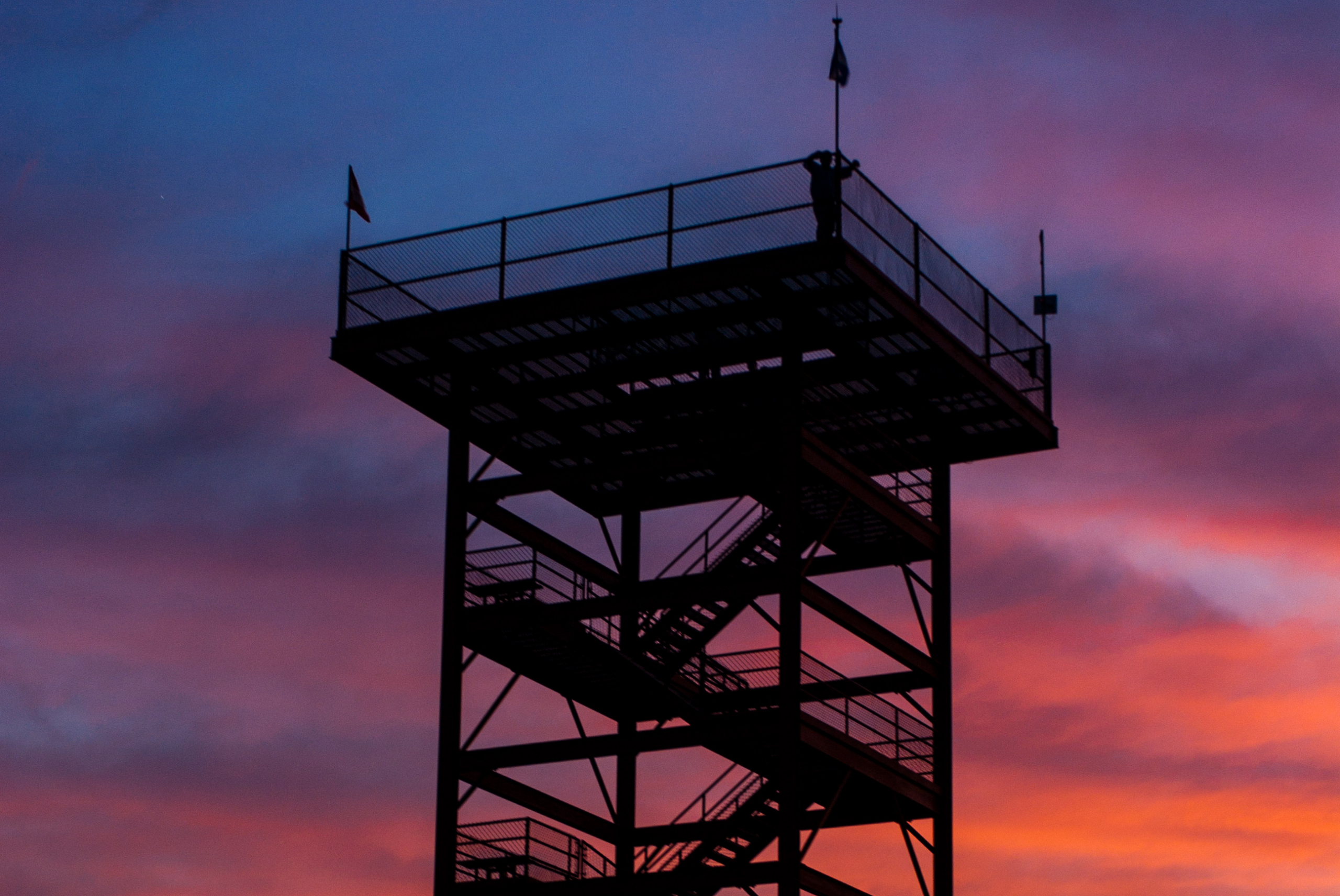 observation tower at sunset