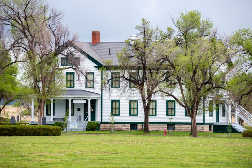 View of the Fort Robinson History Center building, which housed the former post headquarters at Fort Robinson State Park