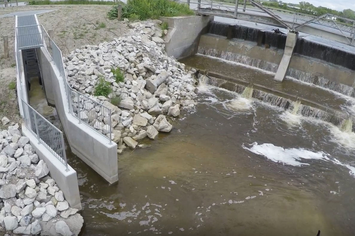 A fish bypass next to Spalding Dam.