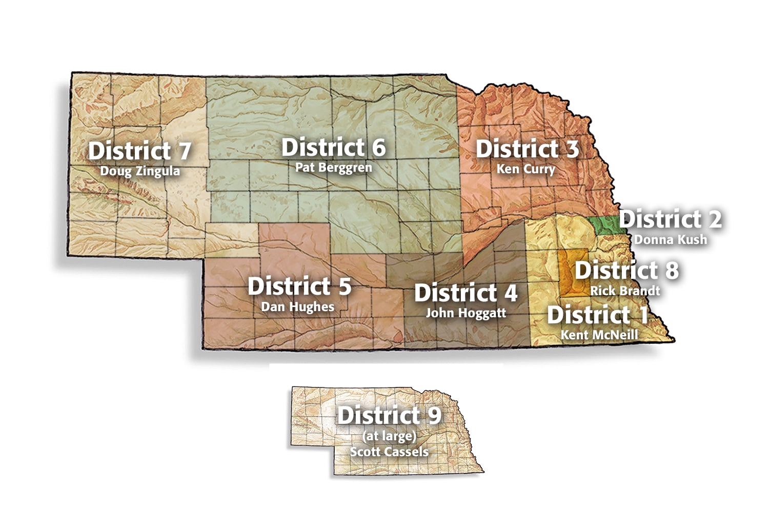 map of the nine Nebraska Game and Parks Commission Districts