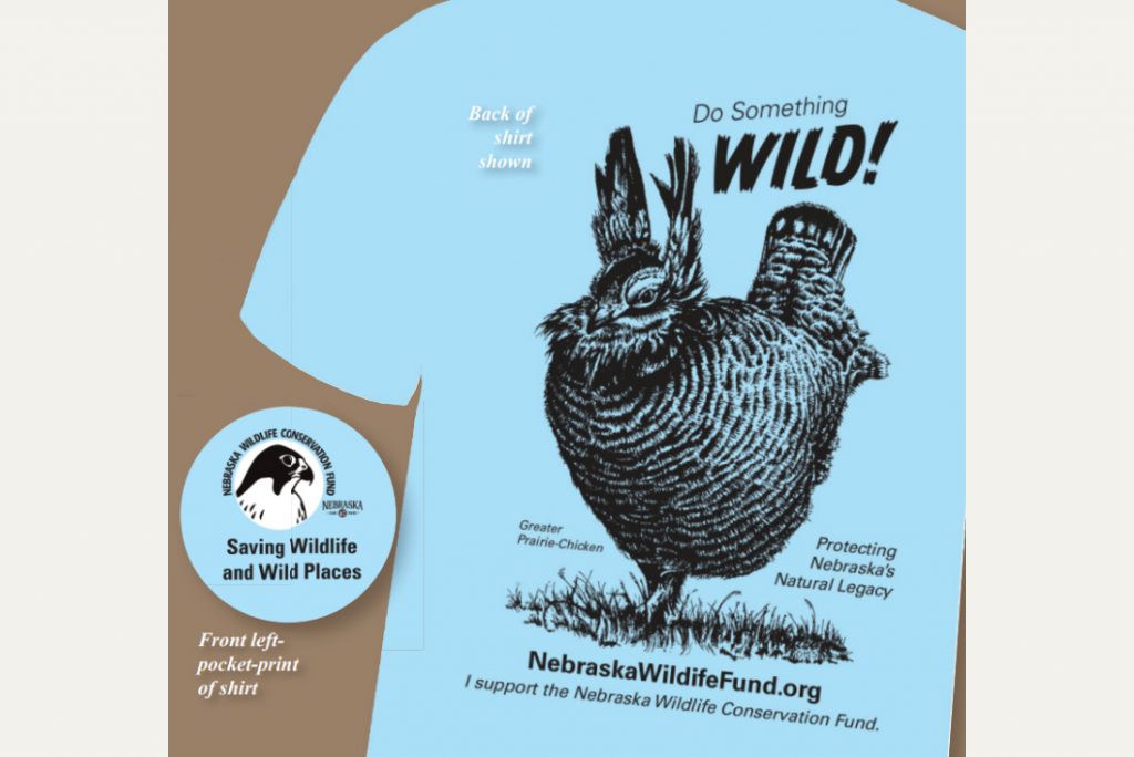 graphic of the "Do Something Wild!" t-shirt back featuring a greater prairie chicken